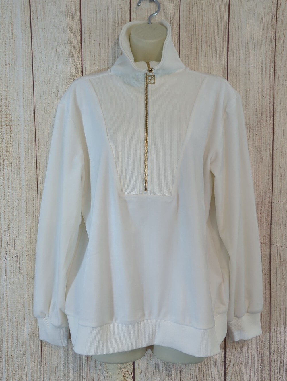 Calvin Klein Ivory Velor 1/4 Zip Pullover  Large